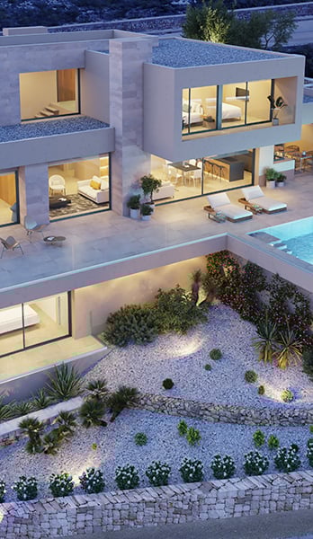 Illumination highlighting the beauty of Villa Rubik